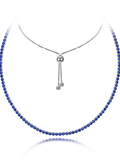 Blue [P 1188] 925 Sterling Silver High Carbon Diamond Blue Dainty Choker Necklace